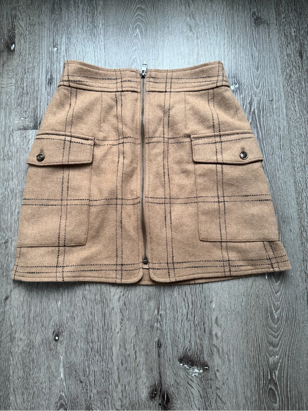 Madewell Camel Brown Plaid Wool Blend Cargo Mini Skirt Size 00